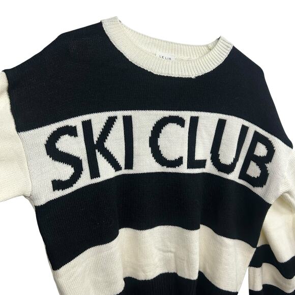Après Ski Knit Sweater Le Lis Black‎ White Striped Winter Medium - Picture 2 of 7